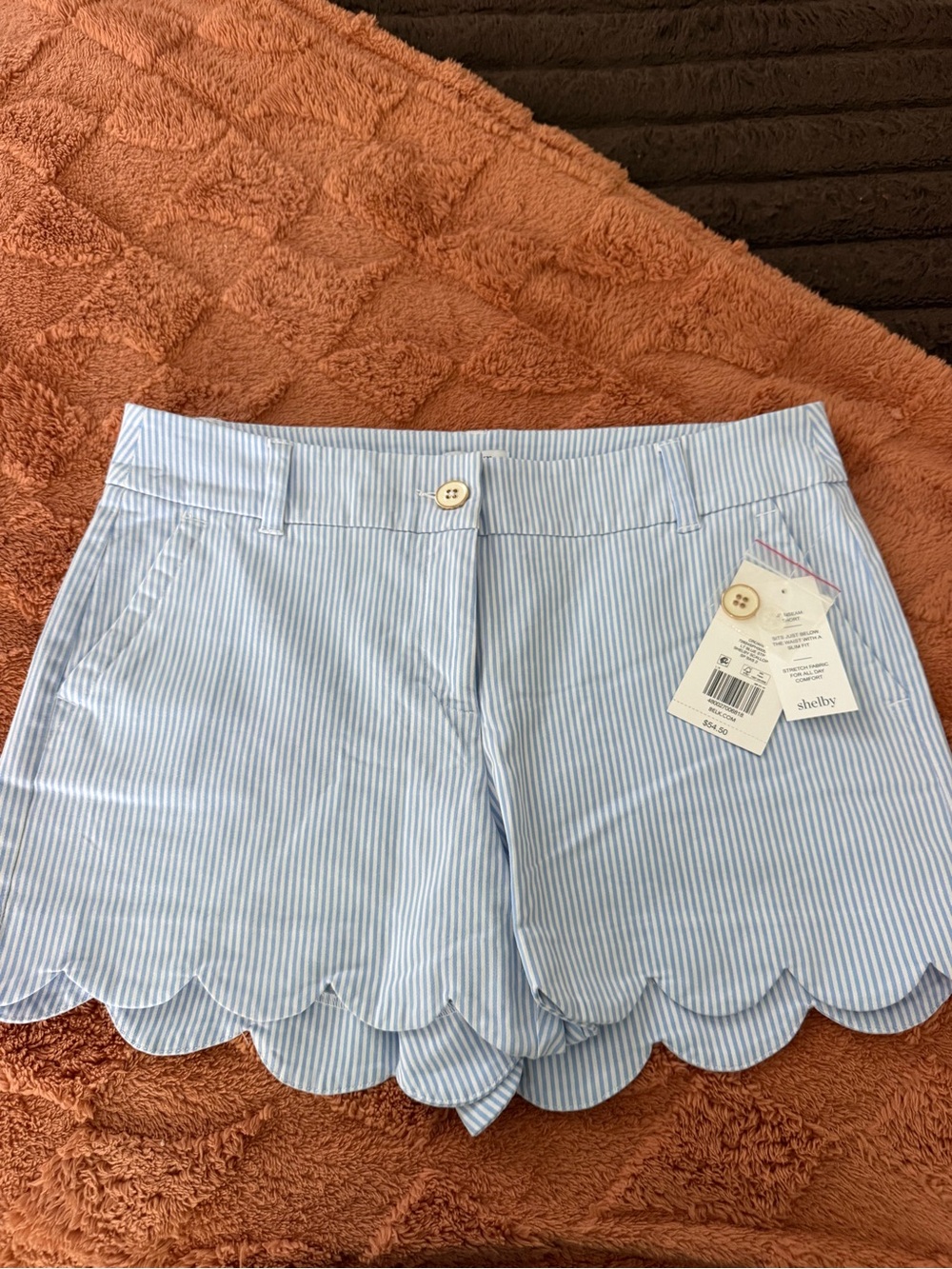 crown & ivy Light Blue and White Striped Scallop Hem Shorts